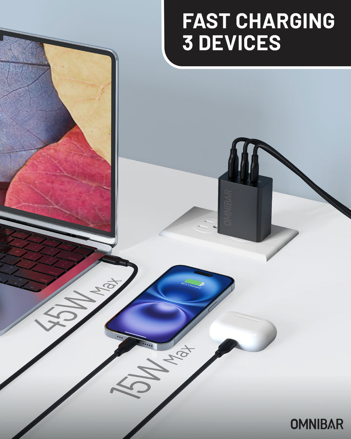 Omnibar  USB-C Foldable Fast Charger 65W, Black