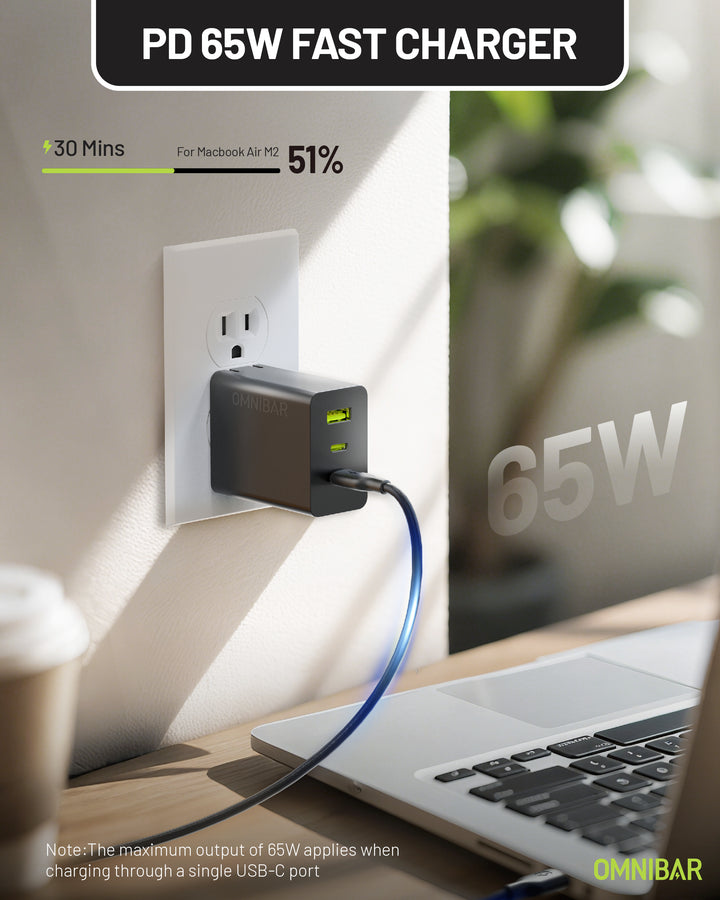 Omnibar  USB-C Foldable Fast Charger 65W, Black