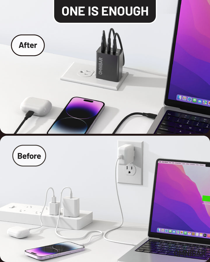 Omnibar  USB-C Foldable Fast Charger 65W, Black