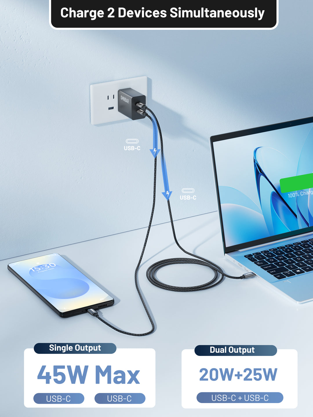 Omnibar  USB-C Foldable Fast Charger 45W, Black