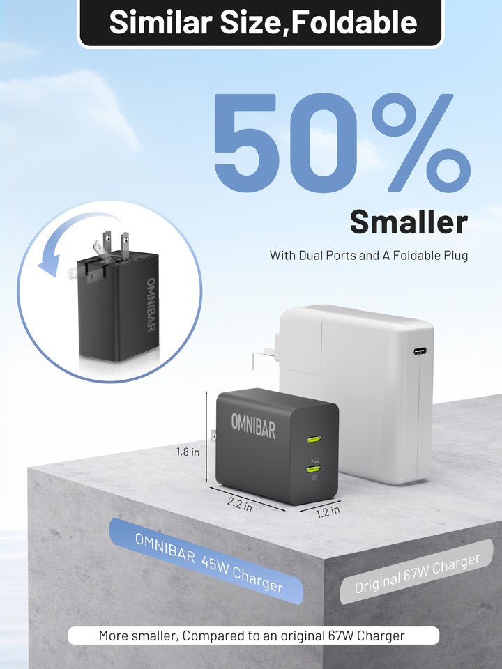Omnibar  USB-C Foldable Fast Charger 45W, Black