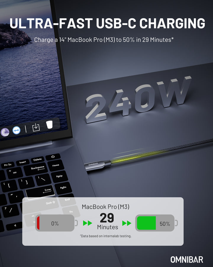 Omnibar USB C to USB C 40Gbps Data Cable (3FT, Braided, Black)