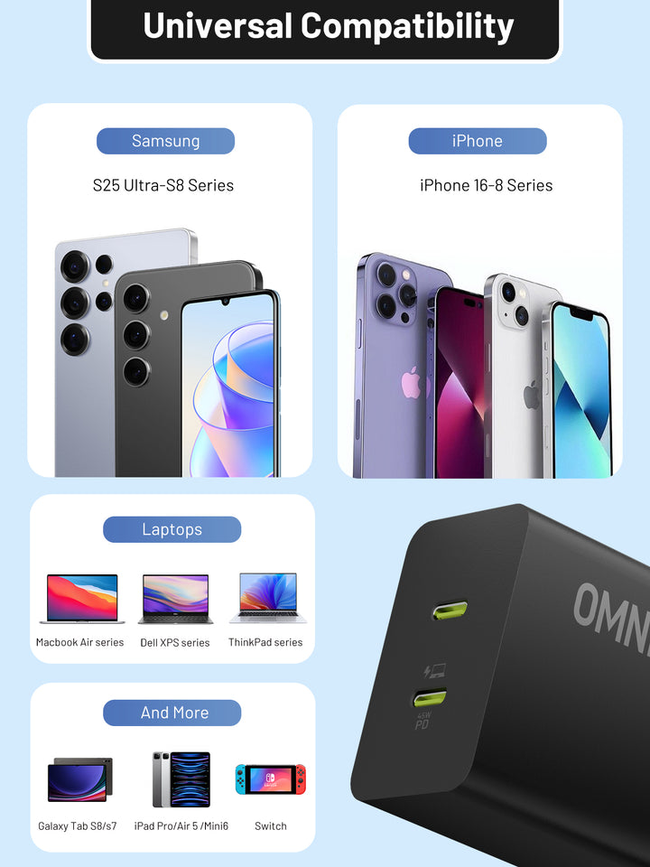 Omnibar  USB-C Foldable Fast Charger 45W, Black