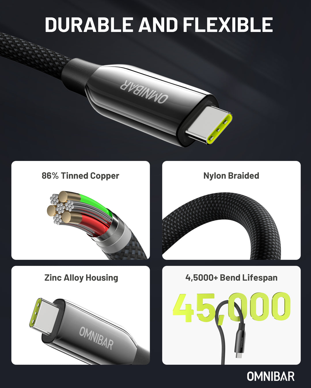 Omnibar USB C to USB C 40Gbps Data Cable (3FT, Braided, Black)