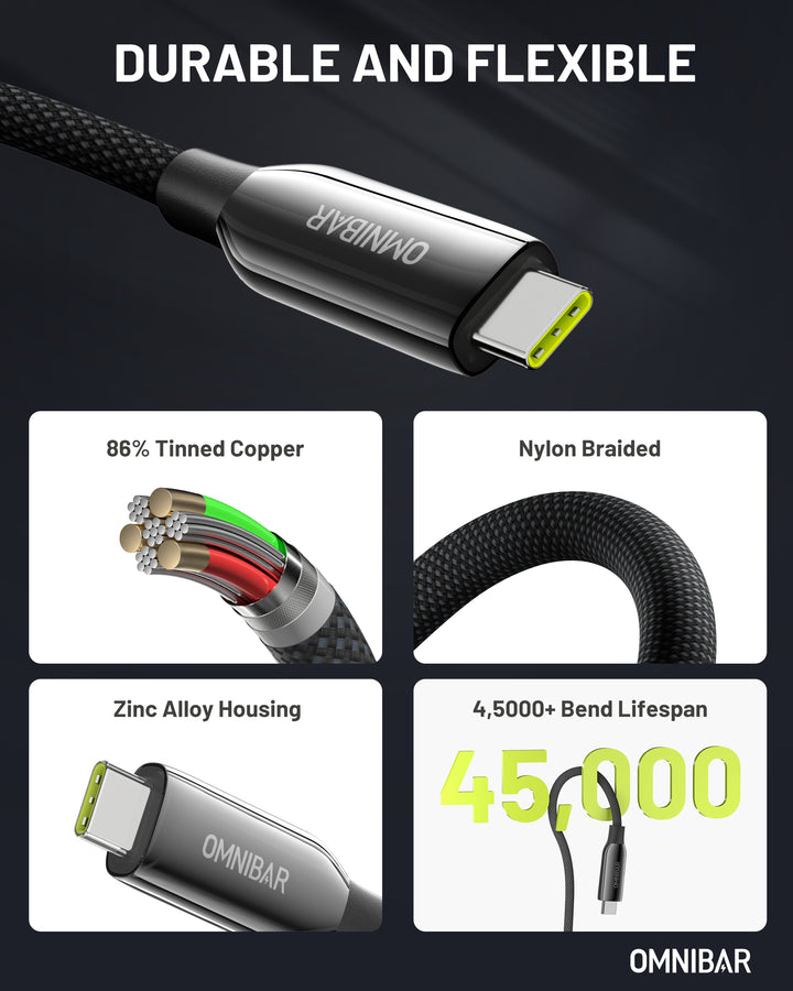 Omnibar USB C to USB C 40Gbps Data Cable (3FT, Braided, Black)