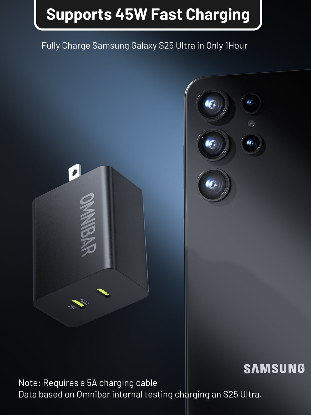 Omnibar  USB-C Foldable Fast Charger 45W, Black