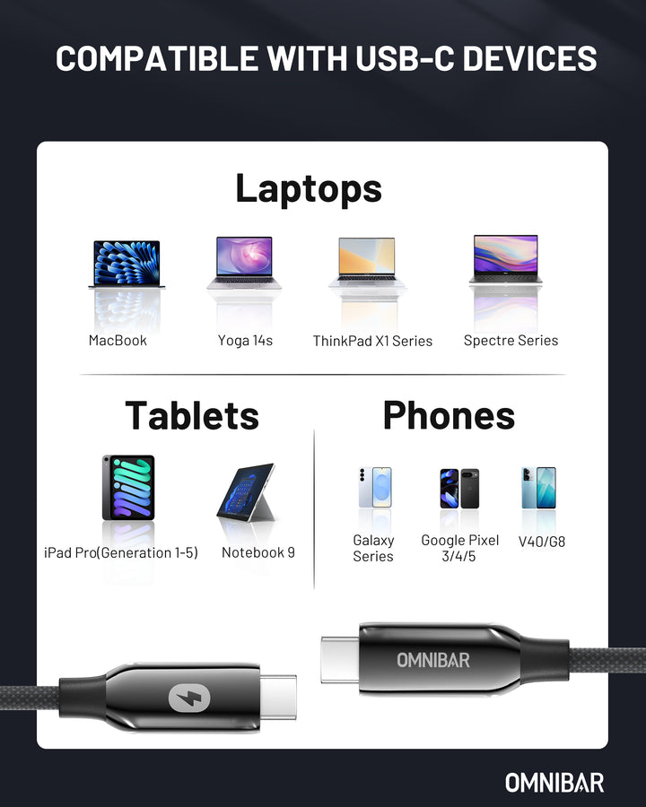 Omnibar USB C to USB C 40Gbps Data Cable (3FT, Braided, Black)