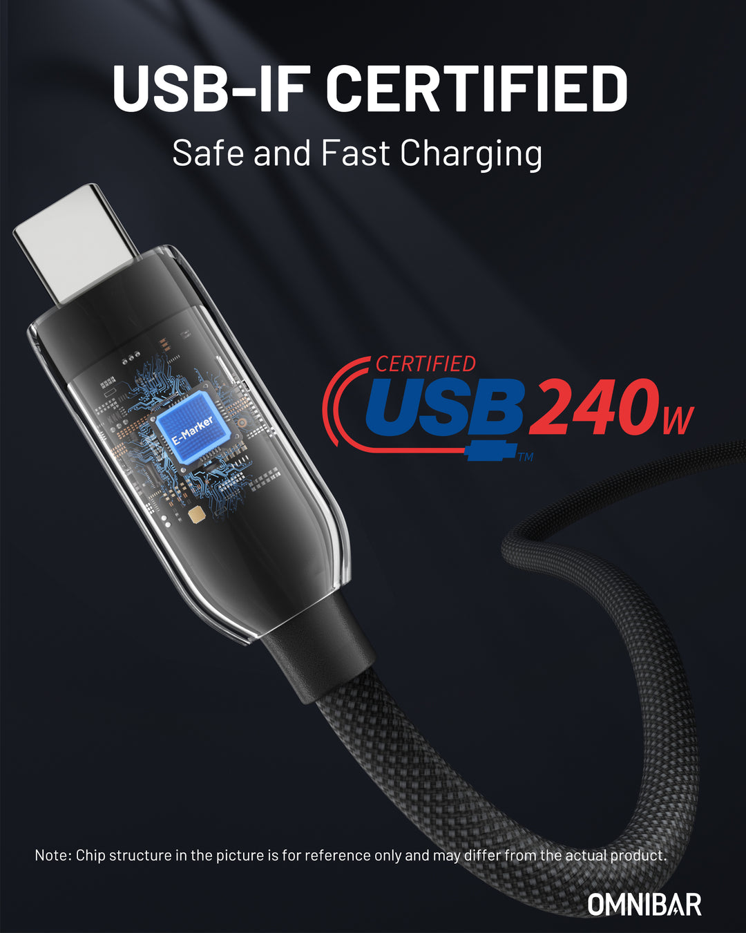 Omnibar USB C to USB C 40Gbps Data Cable (3FT, Braided, Black)