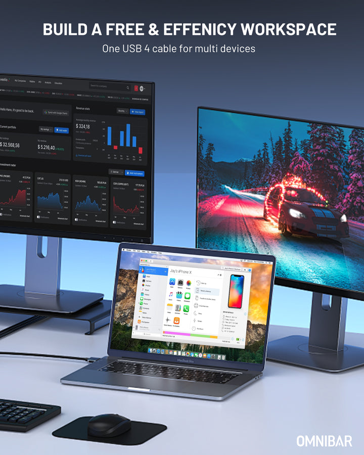 Omnibar USB C to USB C 40Gbps Data Cable (3FT, Braided, Black)