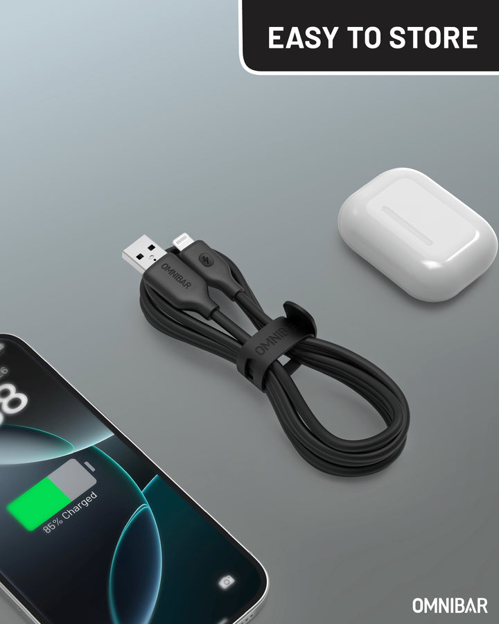 Omnibar USB A to Lightning Cable (6FT, Silicone, Black)