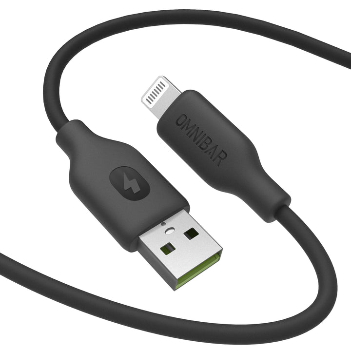 Omnibar USB A to Lightning Cable (6FT, Silicone, Black)