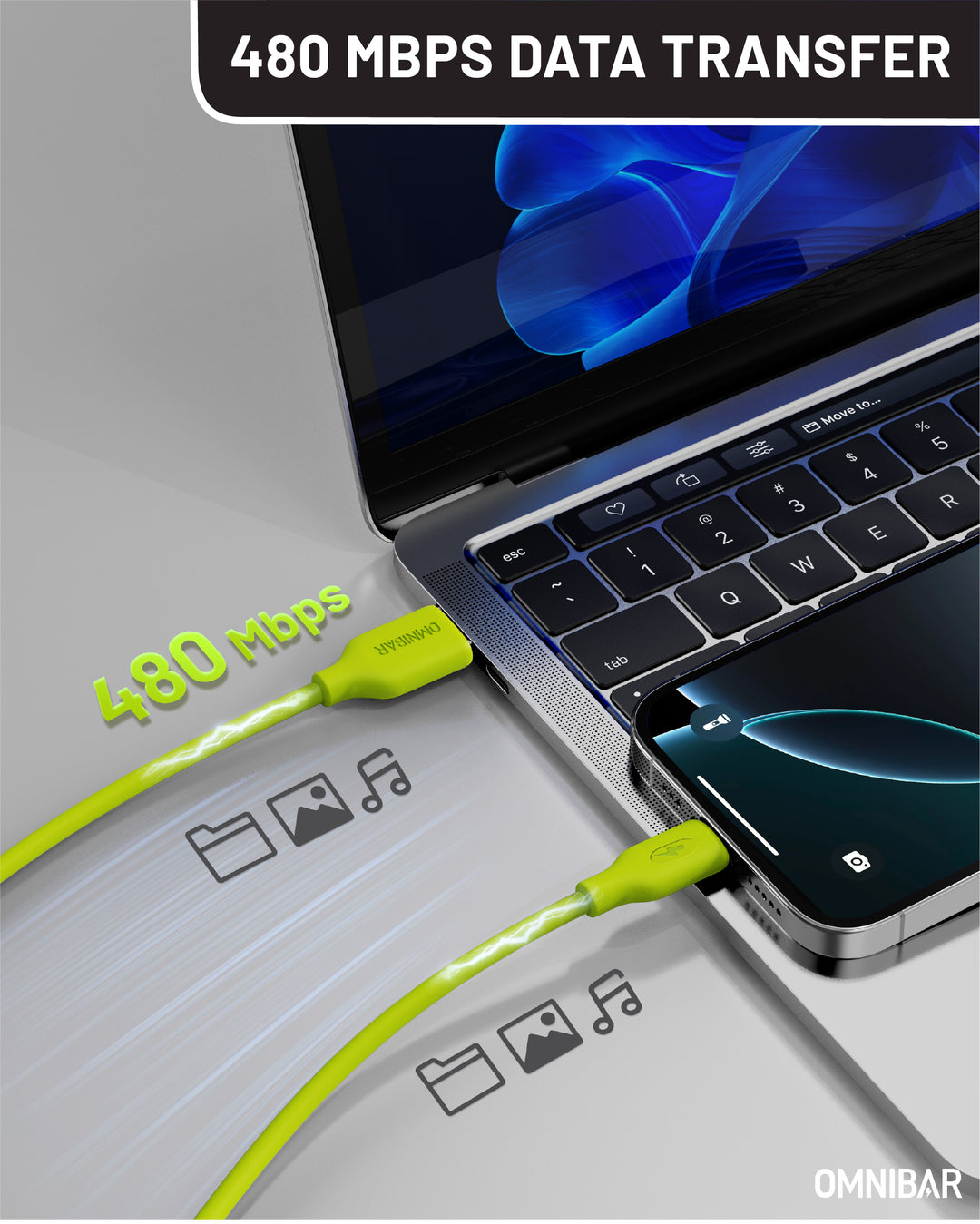 Omnibar USB A to Lightning Cable (6FT, Silicone, Lime Green)