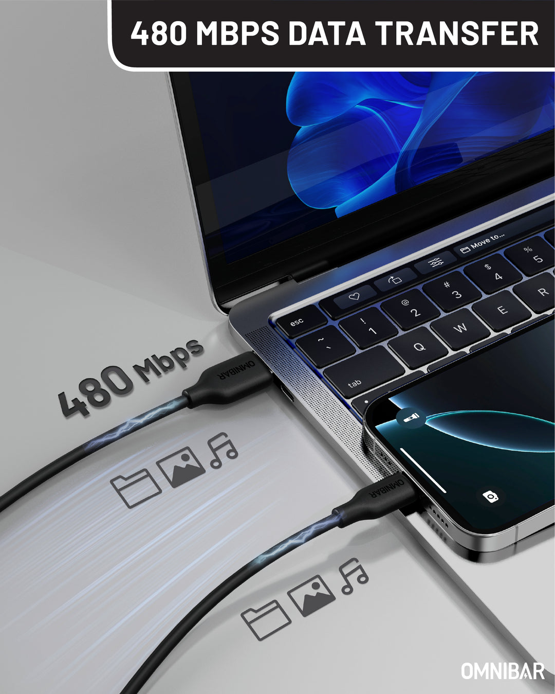 Omnibar USB A to USB C Cable (6FT, Silicone, Black)