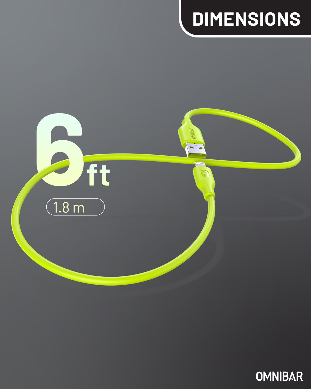 Omnibar USB A to Lightning Cable (6FT, Silicone, Lime Green)