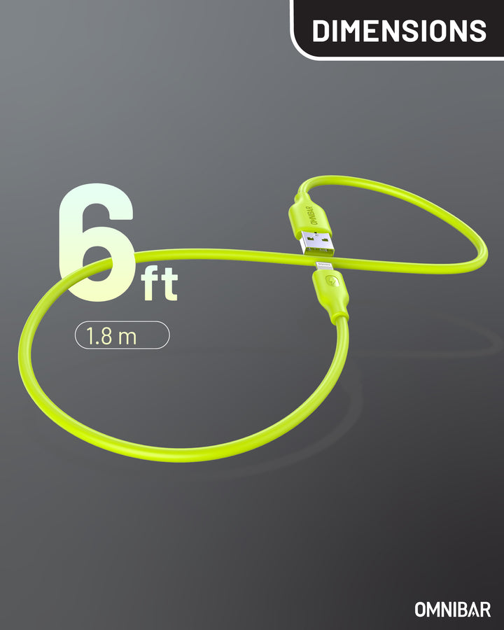 Omnibar USB A to Lightning Cable (6FT, Silicone, Lime Green)