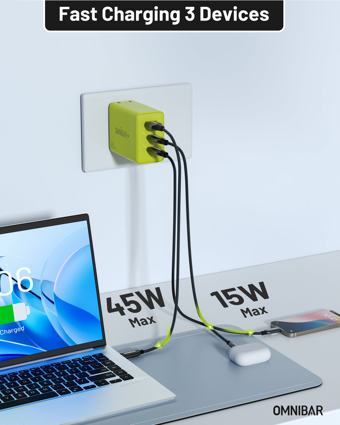65W PD 3-Port USB Charger