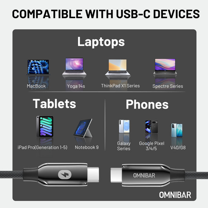 Omnibar USB C to USB C 20Gbps Data Cable (3FT, Braided, Black)