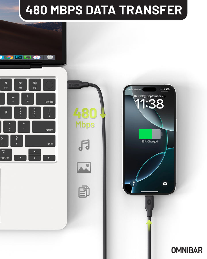 Omnibar USB C to Lightning Cable (6FT, Silicone, Black)