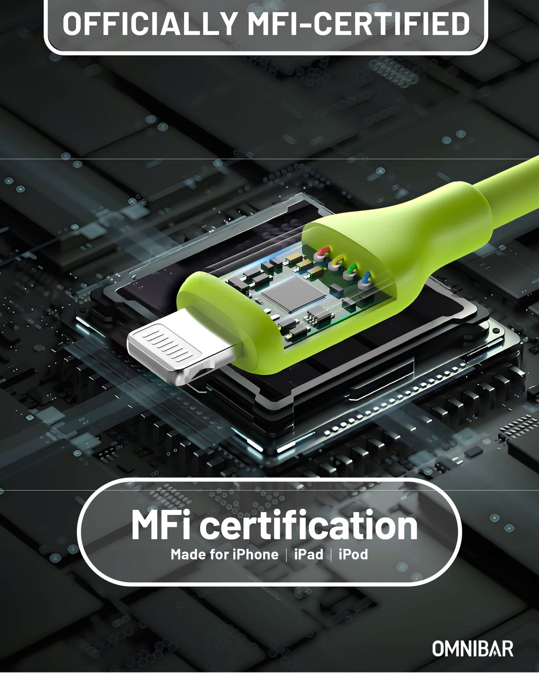 Omnibar USB A to Lightning Cable (6FT, Silicone, Lime Green)