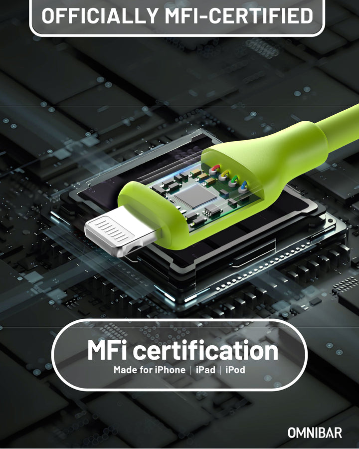 Omnibar USB A to Lightning Cable (6FT, Silicone, Lime Green)