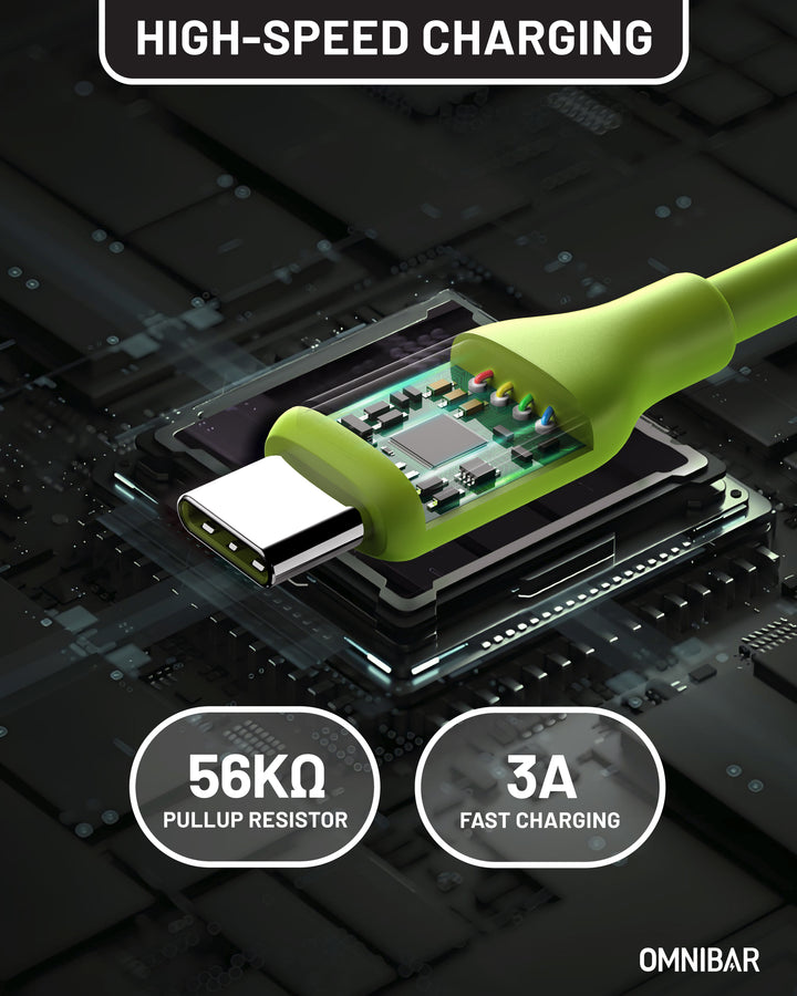 Omnibar USB A to USB C Cable (6FT, Silicone, Lime Green)