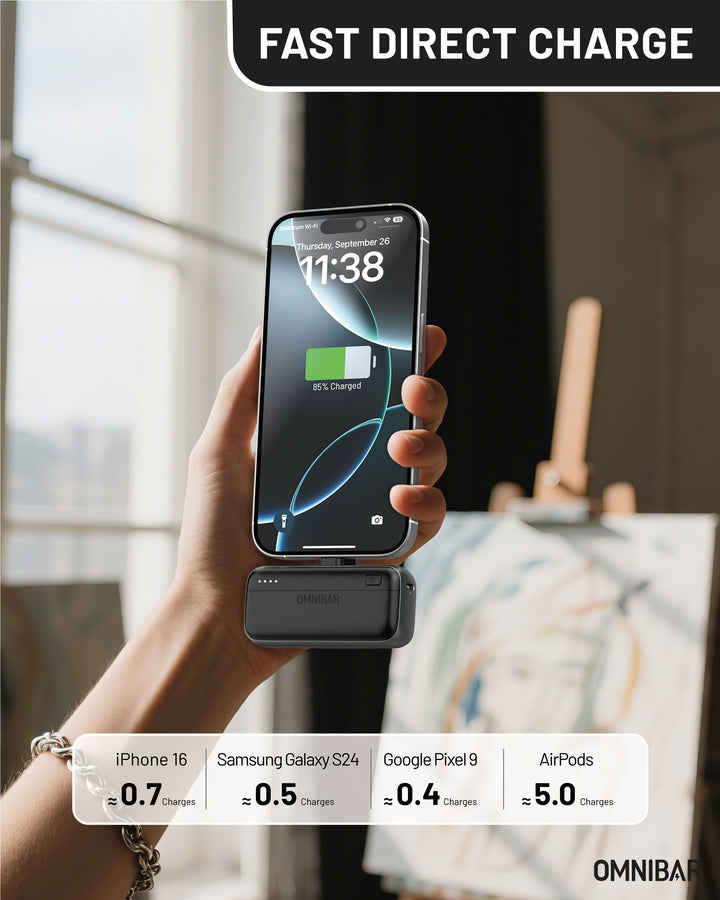 Omnibar 4,200mAh USB-C Direct Connect Power Bank, Black