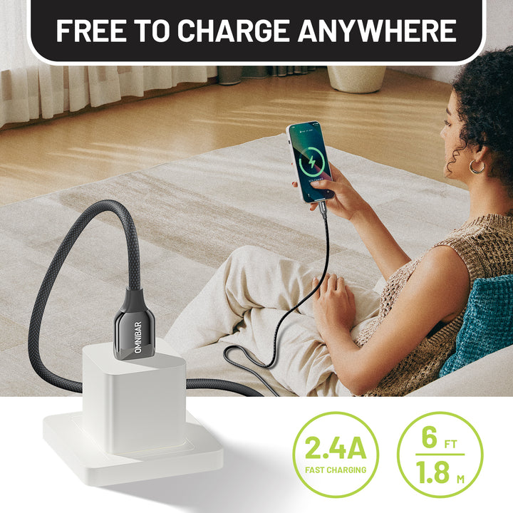Omnibar USB A to Lightning Cable (6FT, Braided, Black)