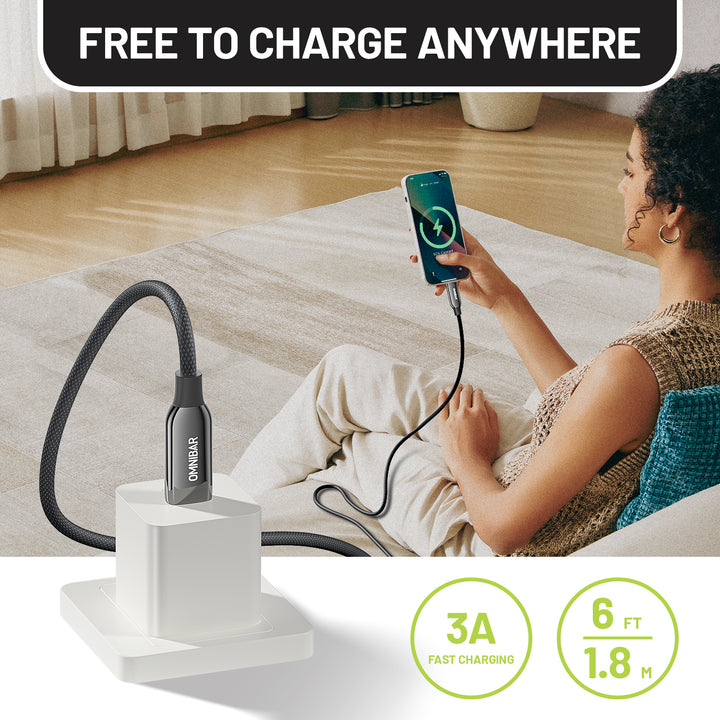 Omnibar USB C to Lightning Cable (6FT, Braided, Black)
