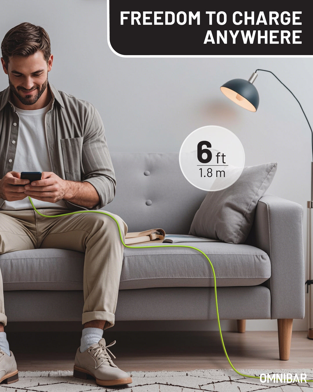 Omnibar USB C to Lightning Cable (6FT, Silicone, Lime Green )