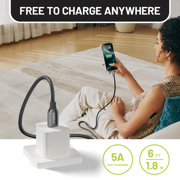Omnibar 240W USB C to USB C Cable (6FT, Braided, Black)