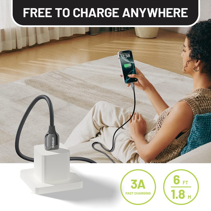 Omnibar USB A to USB C Cable (6FT, Braided, Black)