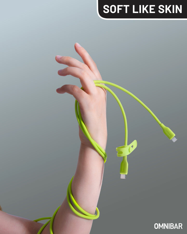 Omnibar 240W USB C to USB C Cable (6FT, Silicone, Lime Green)