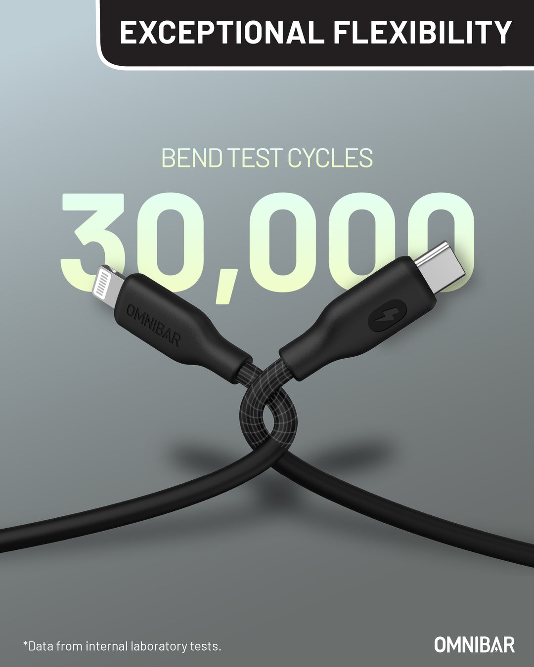 Omnibar USB C to Lightning Cable (6FT, Silicone, Black)