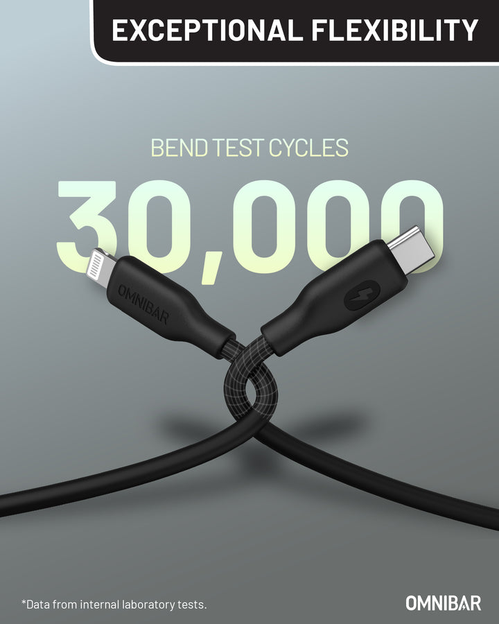 Omnibar USB C to Lightning Cable (6FT, Silicone, Black)