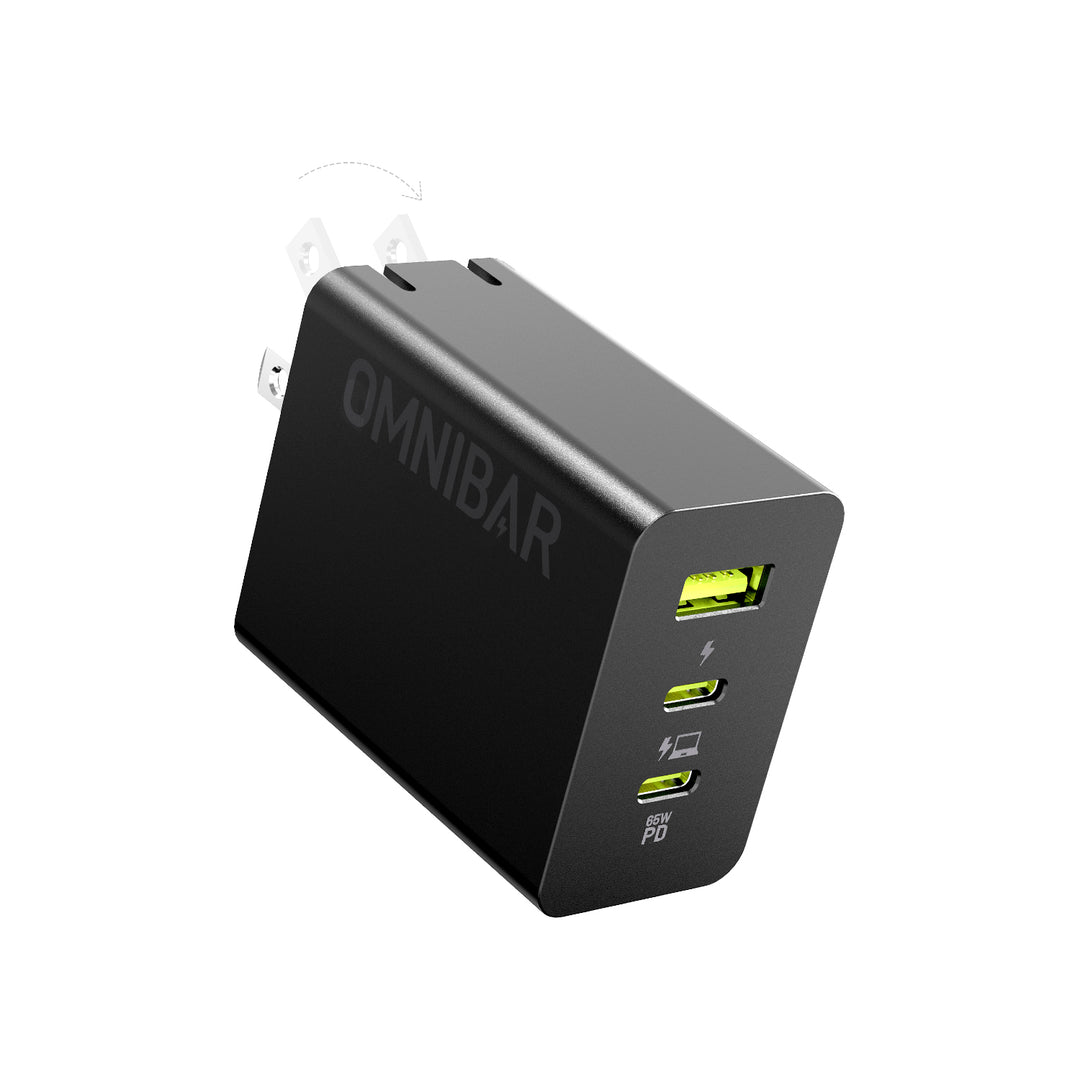 Omnibar  USB-C Foldable Fast Charger 65W, Black
