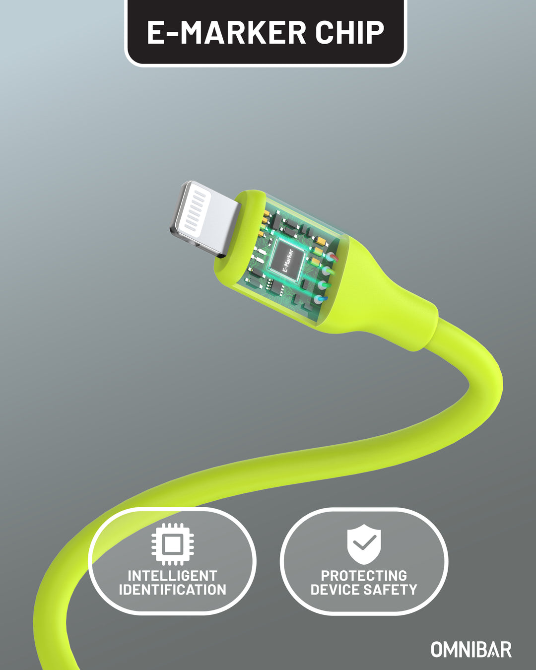 Omnibar USB C to Lightning Cable (6FT, Silicone, Lime Green )
