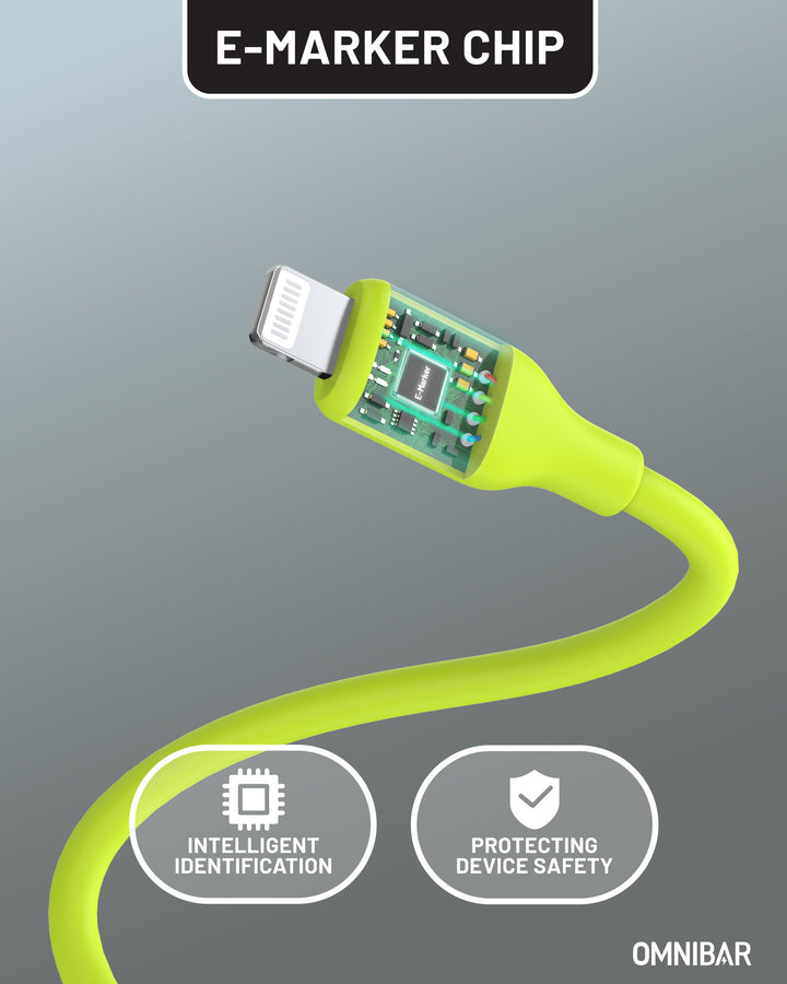 Omnibar USB C to Lightning Cable (6FT, Silicone, Lime Green )