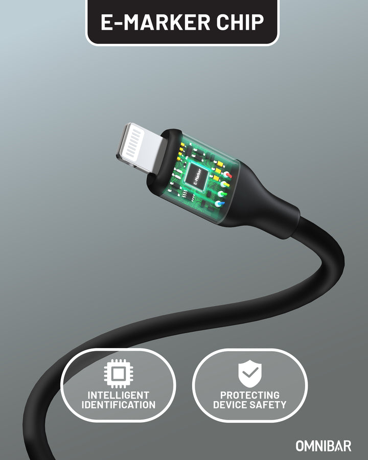 Omnibar USB C to Lightning Cable (6FT, Silicone, Black)