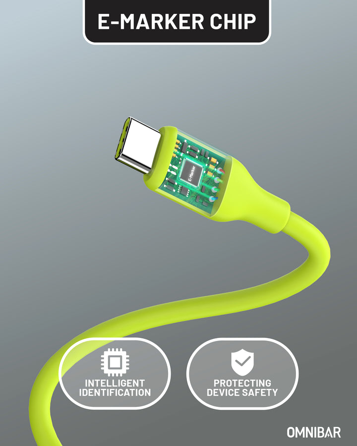 Omnibar 240W USB C to USB C Cable (6FT, Silicone, Lime Green)