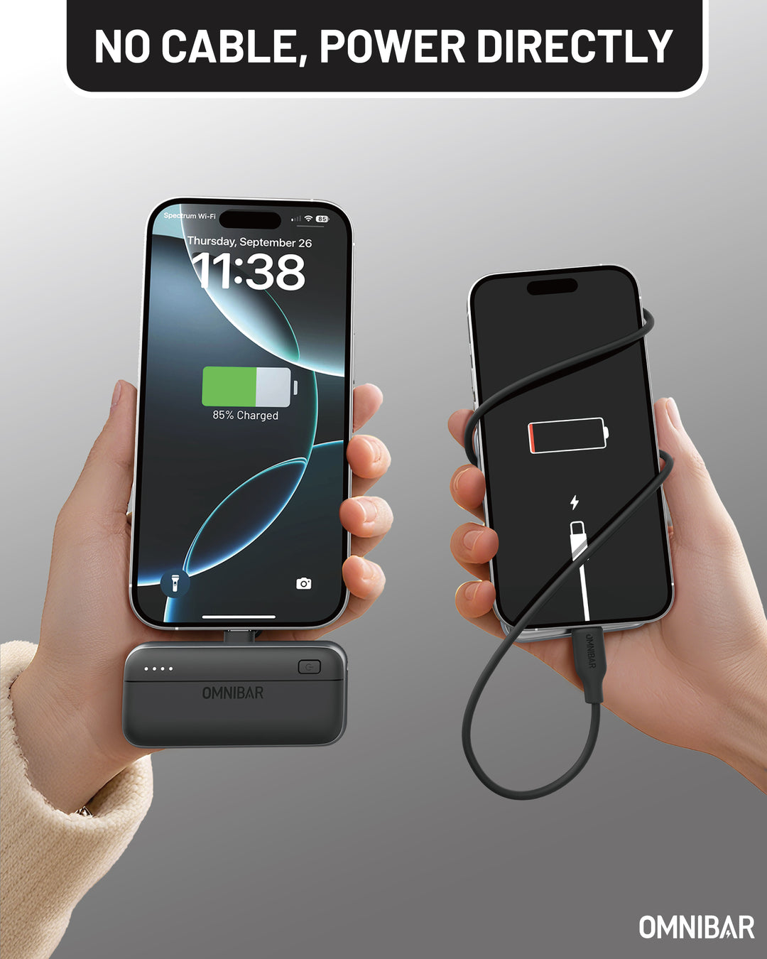 Omnibar 4,200mAh USB-C Direct Connect Power Bank, Black