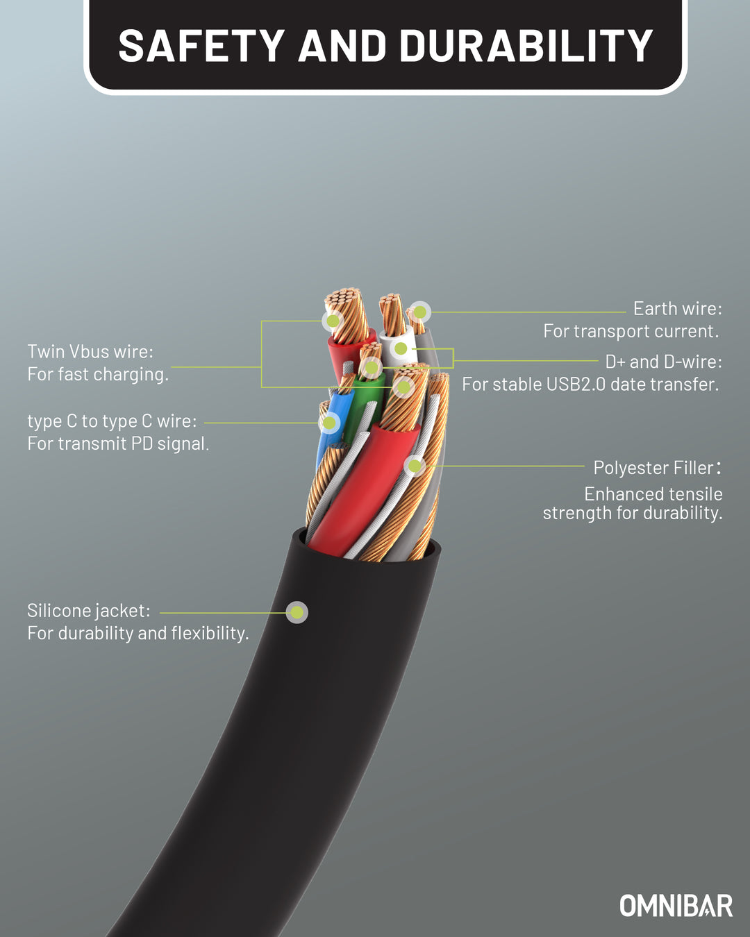 Omnibar USB C to Lightning Cable (6FT, Silicone, Black)