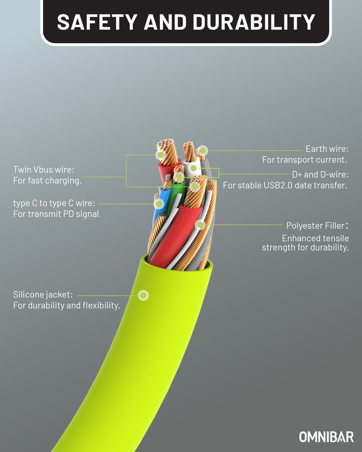 Omnibar USB C to Lightning Cable (6FT, Silicone, Lime Green )