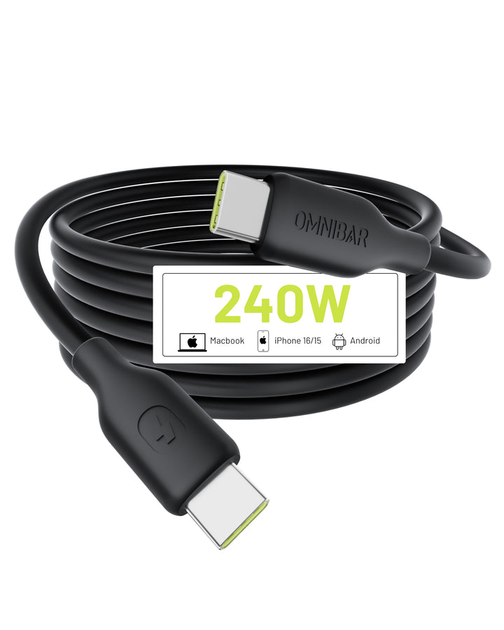 Omnibar 240W USB C to USB C Cable (6FT, Silicone, Black)
