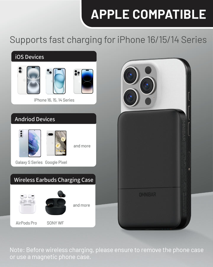 Omnibar 5,000mAh Magnetic Wireless Power Bank, Black