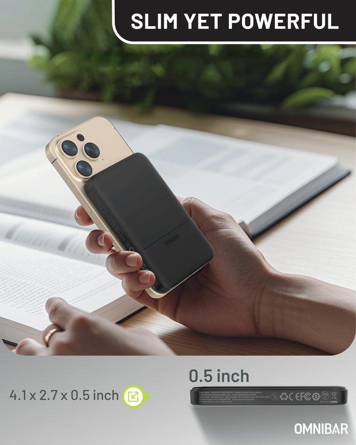 Omnibar 5,000mAh Magnetic Wireless Power Bank, Black
