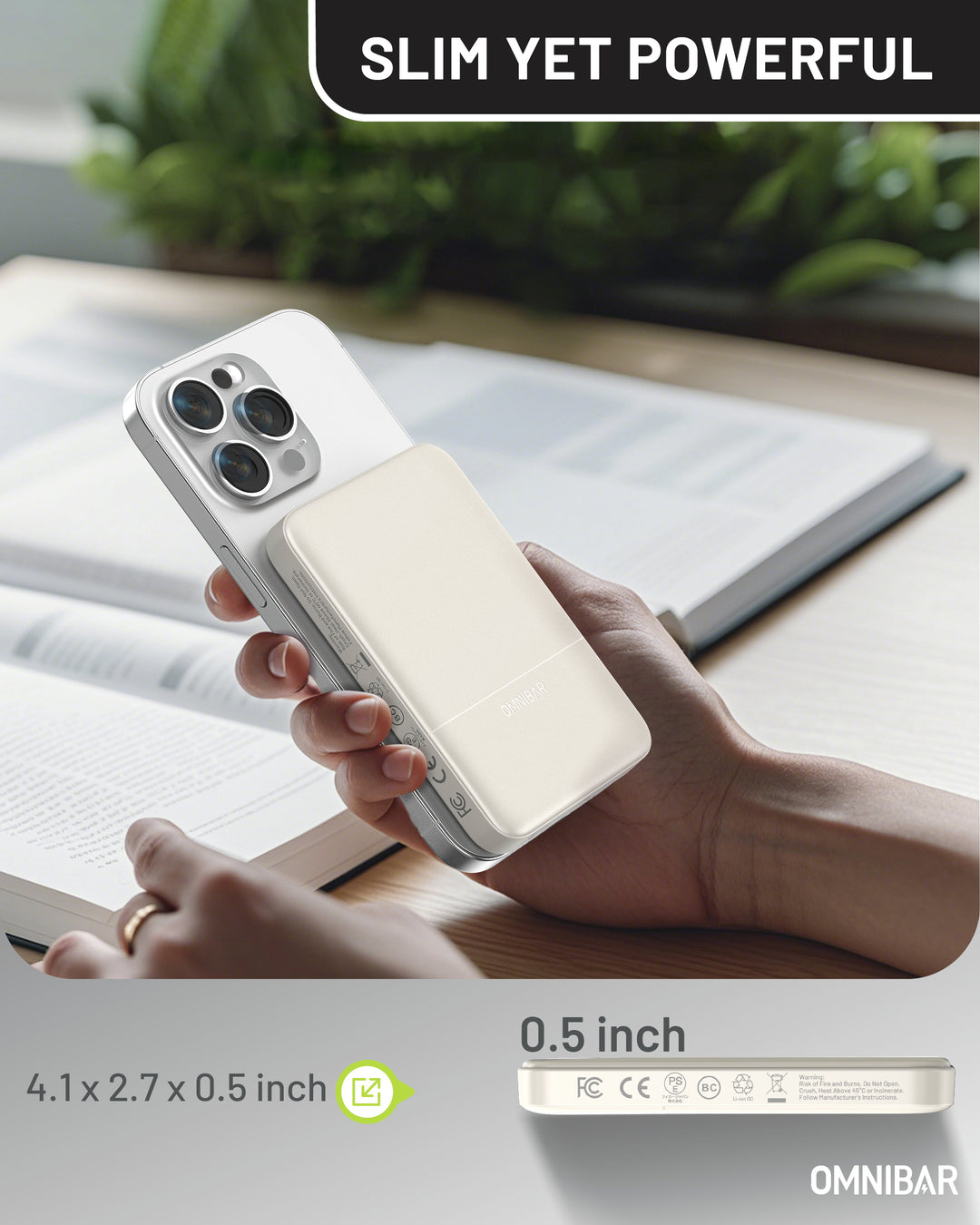 Omnibar 5,000mAh Magnetic Wireless Power Bank, White