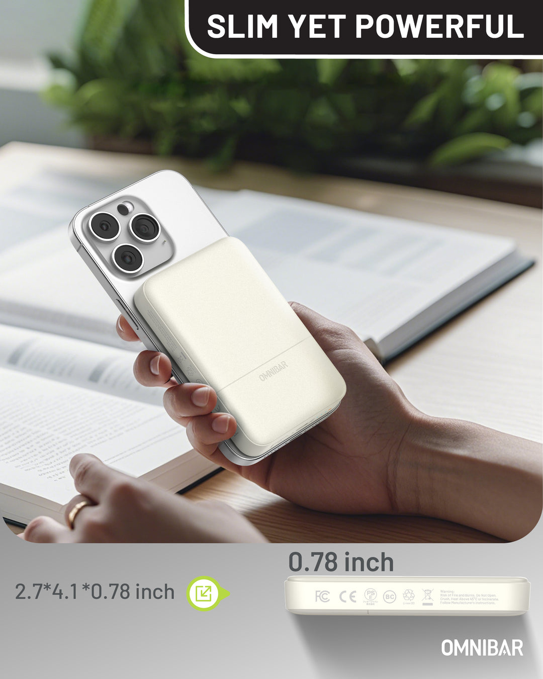 Omnibar 10,000mAh Magnetic Wireless Power Bank,White