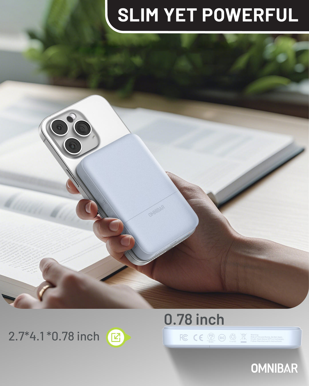 Omnibar 10,000mAh Magnetic Wireless Power Bank,Skye Blue