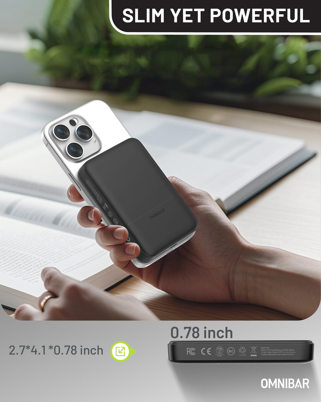 Omnibar  10,000mAh Magnetic Wireless Power Bank, Black