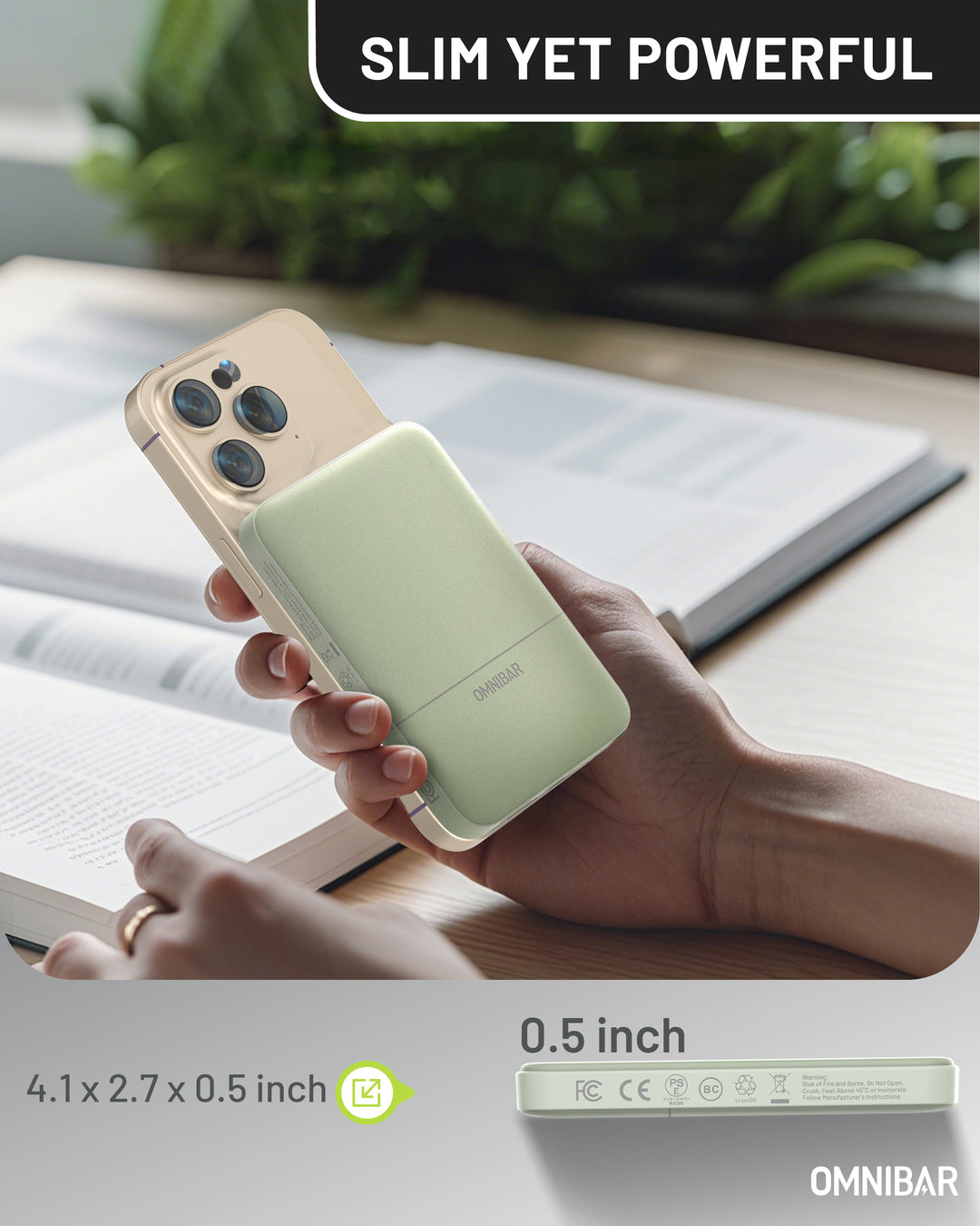 Omnibar 5,000mAh Magnetic Wireless Power Bank, Green